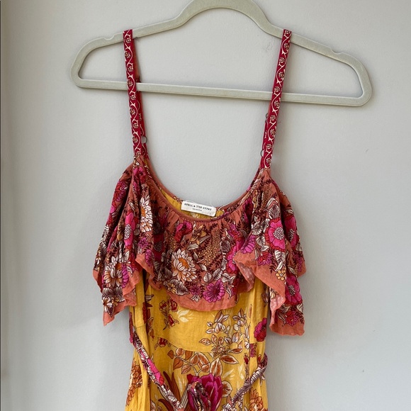 Spell & The Gypsy Siren Floral Ruffle Marigold Pink Slip Dress - Picture 5 of 12